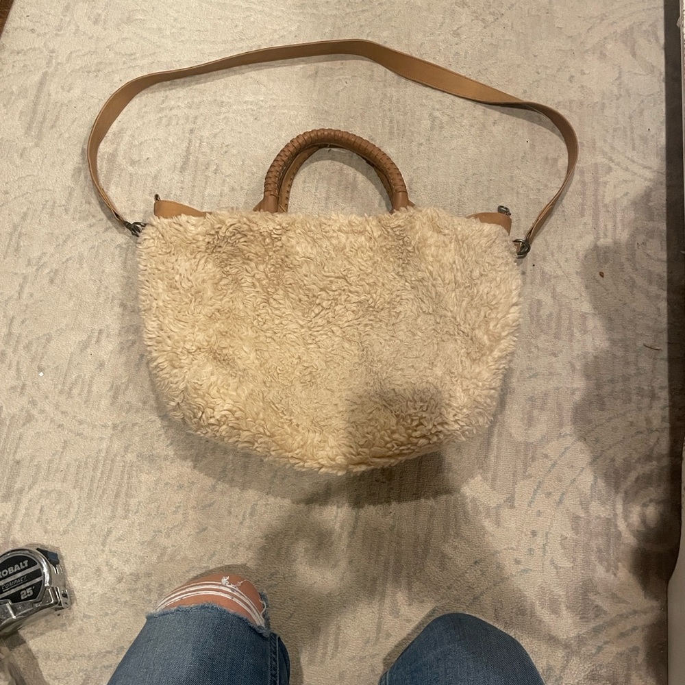 Anthropologie Tan and Cream Shearling Shoulder Bag